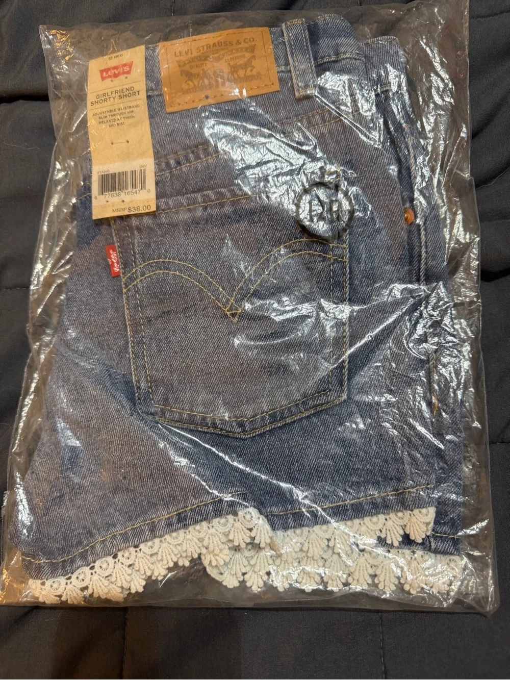 Levi's Girls Girlfriend Shorty Denim Shorts in Light Blue with Lace Trim